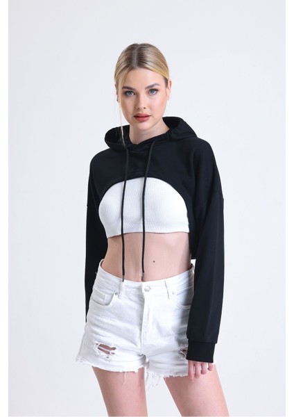 Muub's 3 Iplik Şardonsuz Uzun Kollu Önü Derin Dekolte Süper Crop Sweat Hb modelleri