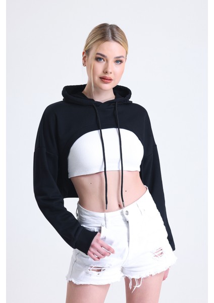 Muub's 3 Iplik Şardonsuz Uzun Kollu Önü Derin Dekolte Süper Crop Sweat Hb fırsatları