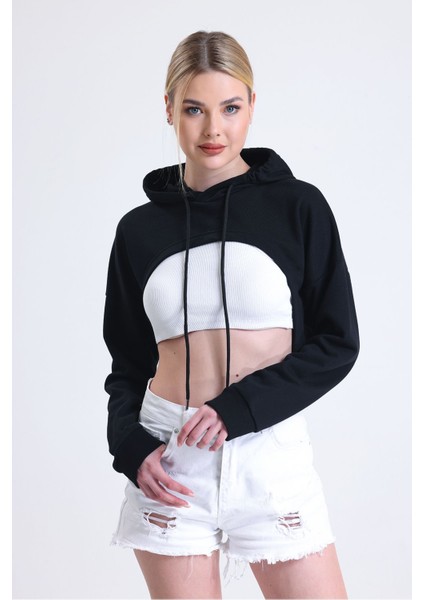 Muub's 3 Iplik Şardonsuz Uzun Kollu Önü Derin Dekolte Süper Crop Sweat Hb indirimleri