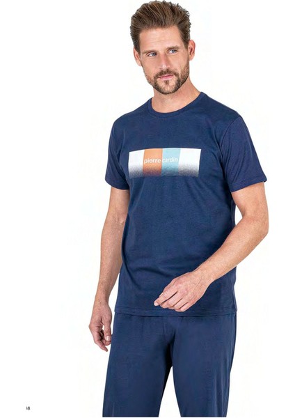 6043 Erkek Kısa Kollu Penye Pijama Takımı-Indigo