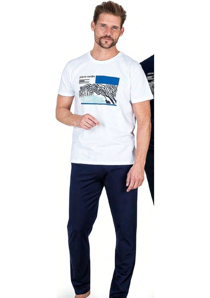 6044 Erkek Kısa Kollu Penye Pijama Takımı-Beyaz