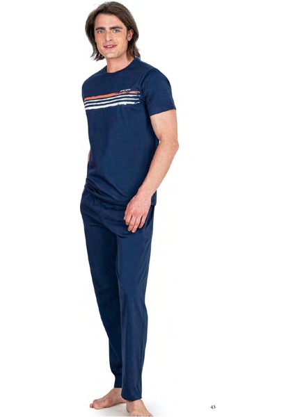 6048 Erkek Kısa Kollu Penye Pijama Takımı-Indigo