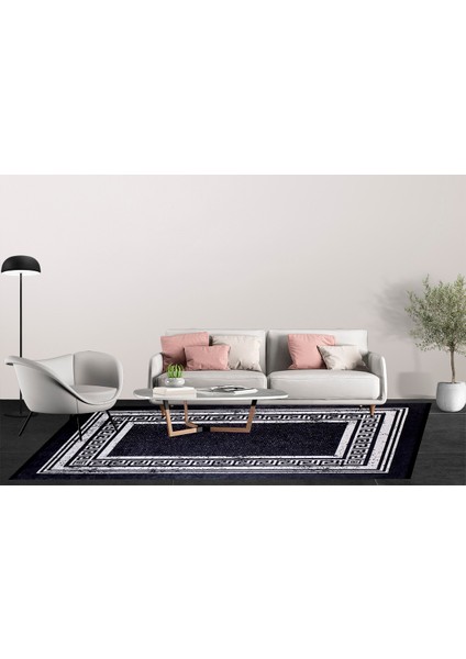 Modern Siyah Gri Çerçeveli Dijital Baskı Hipoalerjenik Kaymaz Taban Halı Yolluk indirimleri