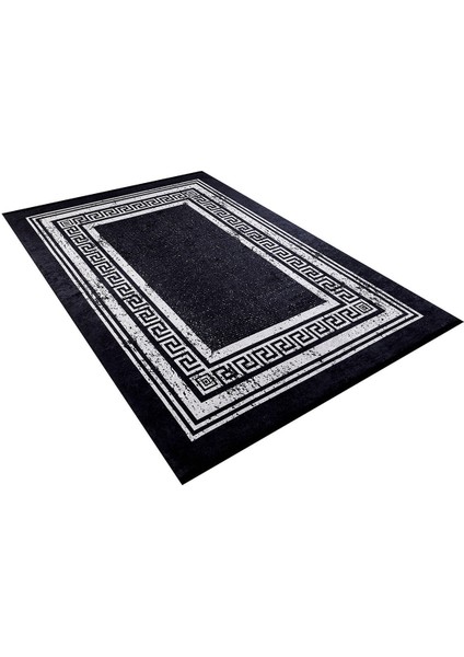 Modern Siyah Gri Çerçeveli Dijital Baskı Hipoalerjenik Kaymaz Taban Halı Yolluk modelleri