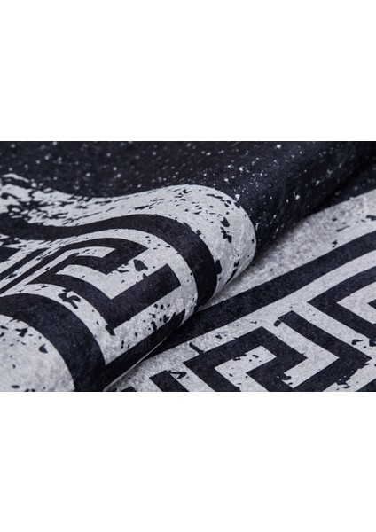 Modern Siyah Gri Çerçeveli Dijital Baskı Hipoalerjenik Kaymaz Taban Halı Yolluk fiyatları