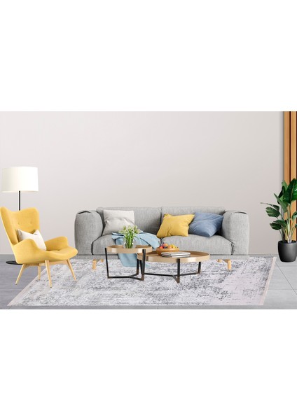 Modern Gri Eskitme Dijital Baskı Hipoalerjenik Kaymaz Taban Halı Yolluk fırsatları