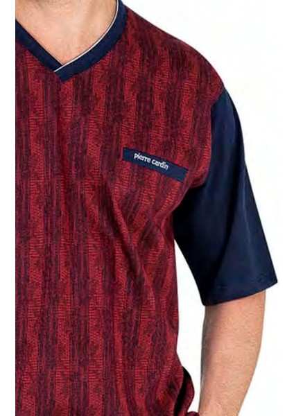 6052 Erkek Kısa Kollu Jakarlı 3'lü Pijama Takımı-Bordo fiyatları