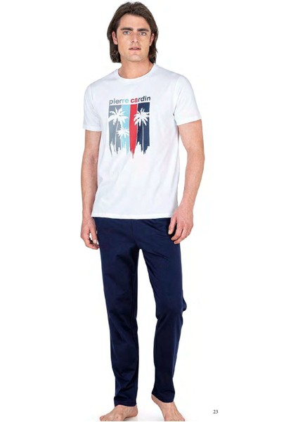 6041 Erkek Kısa Kollu Penye Pijama Takımı-Beyaz