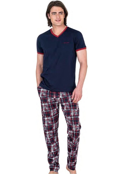 6046 Erkek Kısa Kollu Penye Pijama Takımı-Lacivert