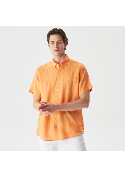 Nautıca Erkek Turuncu Classıc Fıt Kısa Kollu Keten Gömlek