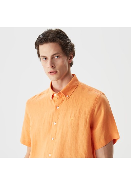 Nautıca Erkek Turuncu Classıc Fıt Kısa Kollu Keten Gömlek fırsatları
