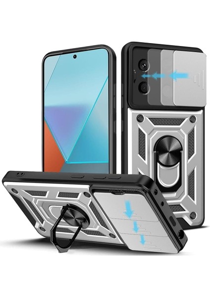 Poco X6 5g Uyumlu Kılıf Kamera Korumalı Sürgülü Yüzüklü Armor Military Tank Kızaklı Kapak