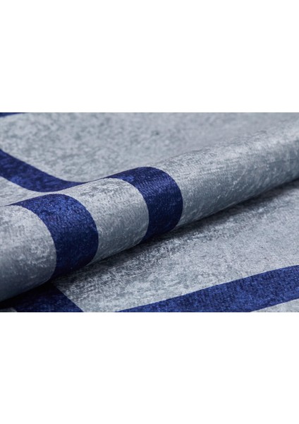 Modern Gri Lacivert Çerçeveli Dijital Baskı Hipoalerjenik Kaymaz Taban Halı Yolluk fiyatları