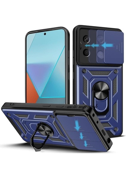 Poco X6 5g Uyumlu Kılıf Kamera Korumalı Sürgülü Yüzüklü Armor Military Tank Kızaklı Kapak