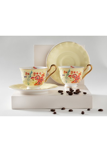 Miranda New Bone China 4 Parça 2 Kişilik Kahve Fincan Takımı 90 ml Açık Sarı