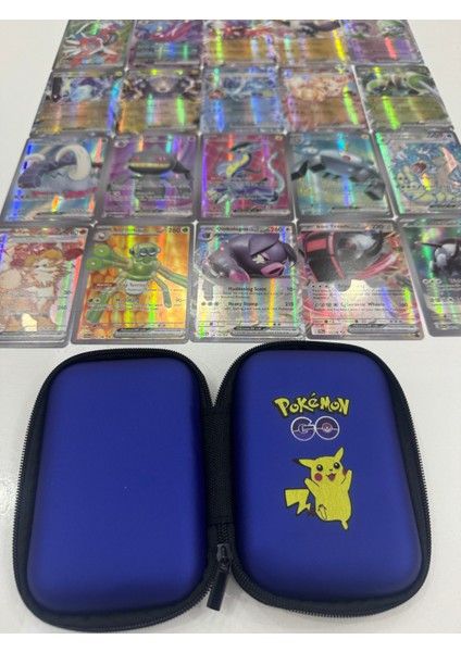 Abetto Market Pokemon Ex Yeni Seri Özel Parlak Kart 25 Adet ve Pokemon Kart Koruma ve Saklama Çantası