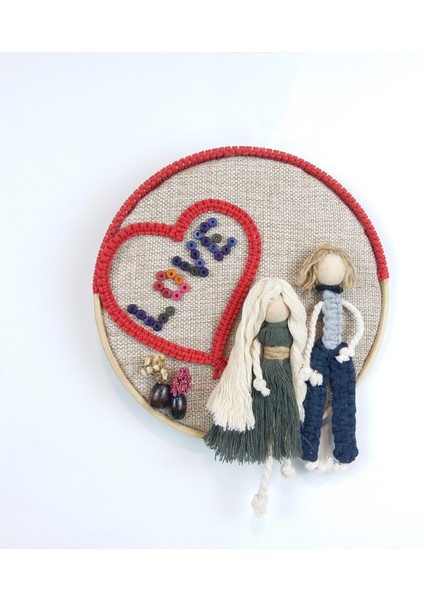 "love" Yazılı Sevgililer Gününe Özel Makrome Duvar&kapı Süsü