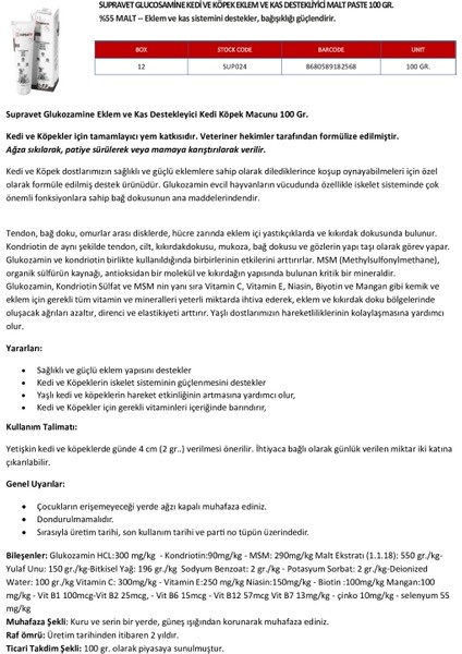 Glucosamine Kedi ve Köpek Malt Paste 100 gr