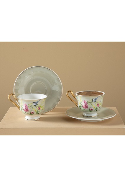 Vanilla New Bone China 4 Parça 2 Kişilik Kahve Fıncan Takımı 90 ml Açık Gri