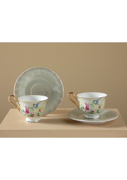 Vanilla New Bone China 4 Parça 2 Kişilik Kahve Fıncan Takımı 90 ml Açık Gri