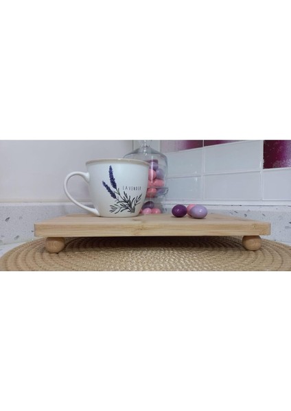 Ahşap Ayaklı Sunum Tepsisi, Doğal Ahşap, Top Ayaklı Dekoratif Ahşap Yükseltici, Banyo