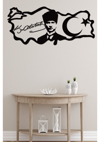 Atatürk Portreli Imzalı Türkiye Haritası Dekoratif Siyah Metal Duvar Ev & Ofis Tablosu modelleri