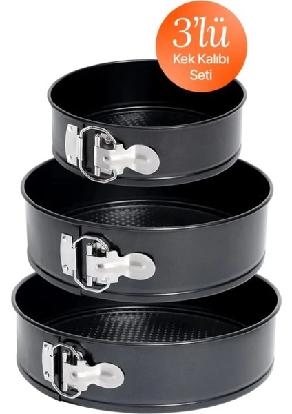 Yuvarlak 3'lü Kelepçeli Pasta Turta Kek Kalıbı Seti 24-26-28 cm