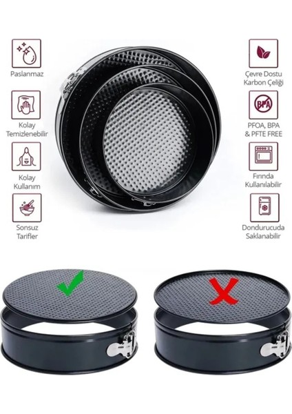 Yuvarlak 3'lü Kelepçeli Pasta Turta Kek Kalıbı Seti 24-26-28 cm modelleri