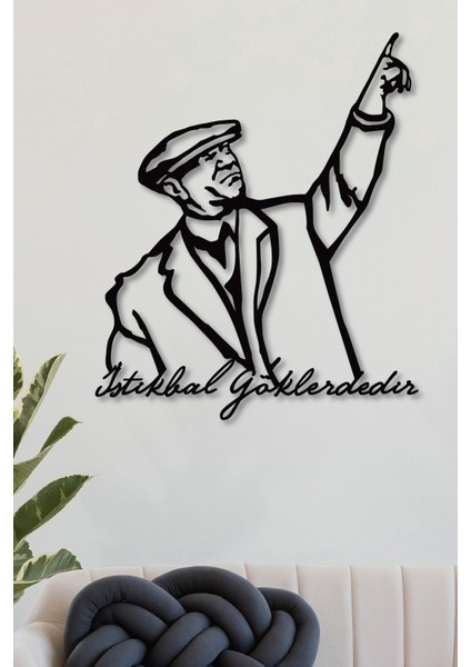 Gowpenart Dizayn Atatürk "istikbal Göklerdedir" Dekoratif Siyah Metal Duvar Ev & Ofis Tablosu Hediye Tablo