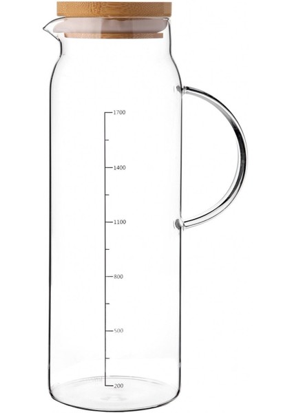Borasilikat Ateşe Dayanıklı Cam Lüx Bambu Kapaklı 1500ML Sürahi