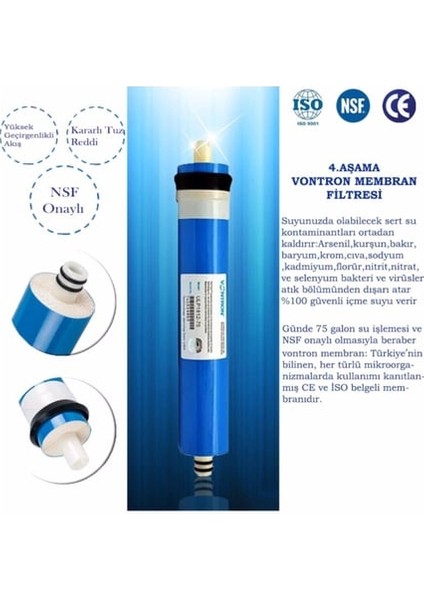 Kapalı Kasa 12 Inç Su Arıtma Cihazı Filtresi 10 Aşamalı Filtre Seti (Nsf Onaylı Vontron Membranlı) Set