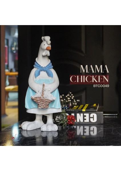 Mavi Eşarplı ve Sepetli El Yapımı Seramik Tavuk Figürü Çiftlik Evi Dekoru - Mükemel orijinal tasarım