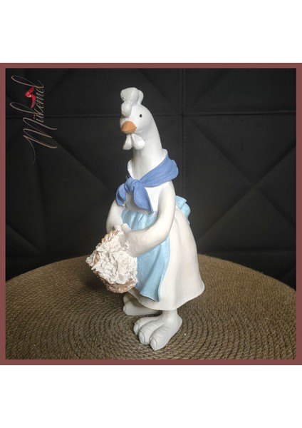 Mavi Eşarplı ve Sepetli El Yapımı Seramik Tavuk Figürü Çiftlik Evi Dekoru - Mükemel orijinal tasarım fırsatları