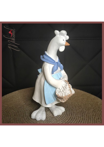 Mavi Eşarplı ve Sepetli El Yapımı Seramik Tavuk Figürü Çiftlik Evi Dekoru - Mükemel orijinal tasarım indirimleri