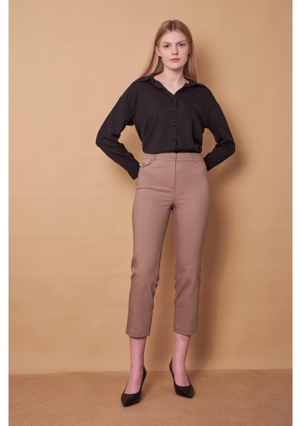 Kadın Yakalı Düşük Omuzlu Uzun Kol Likrasız Kumaş Gömlek-Siyah