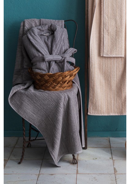 Timeless Gri-Bej %100 Pamuk 6 Parça Aile Bornoz Seti fiyatları