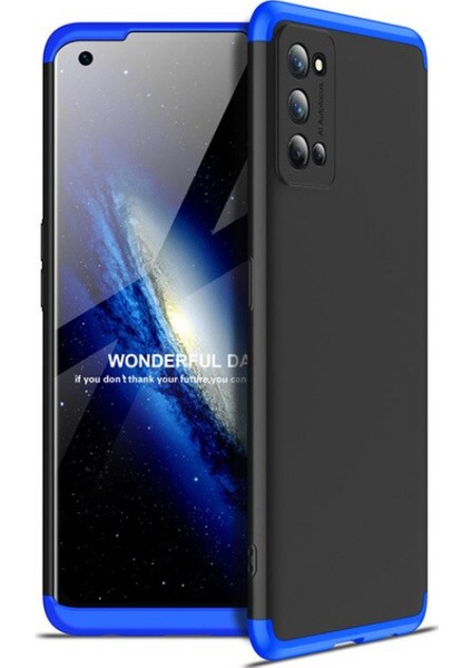 - Realme 7 Pro - Kılıf Parmak izi Yapmayan 3 Parça Ays Kapak - Siyah-Mavi - T15431