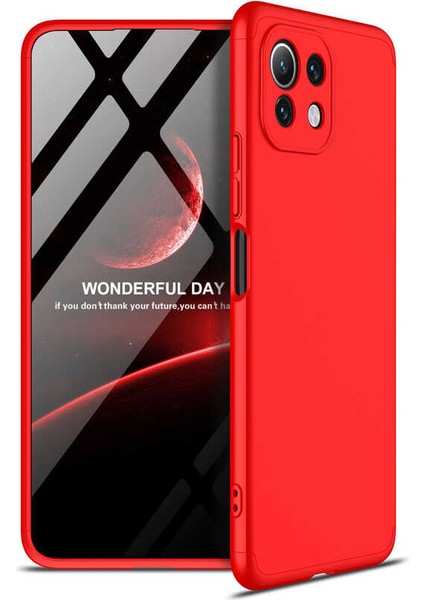 - Xiaomi Mi 11 Lite - Kılıf Parmak izi Yapmayan 3 Parça Ays Kapak - Kırmızı - T17286