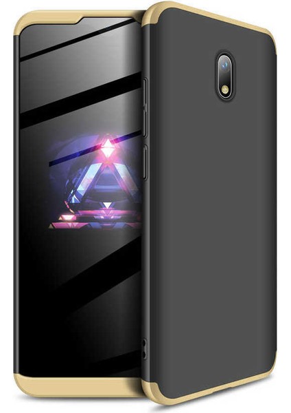 - Xiaomi Redmi 8A - Kılıf Parmak izi Yapmayan 3 Parça Ays Kapak - Siyah-Gold - T11030