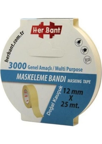 12MMX25MT Maskeleme Band Doğal Kauçuk Hotmelt Bant Yüksek Kalite