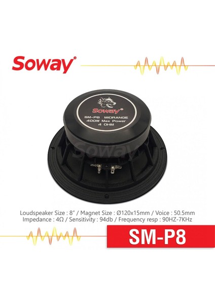 Soway Sm-P8 20CM Midrange Kurşun Göbek 400W 180RMS Hoparlör (2ADET)