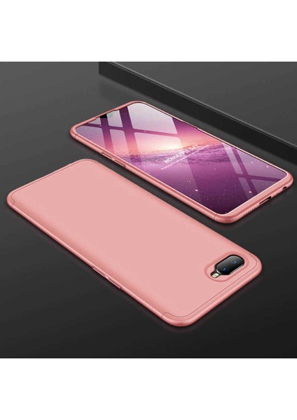 - Oppo AX7 - Kılıf Parmak izi Yapmayan 3 Parça Ays Kapak - Rose Gold