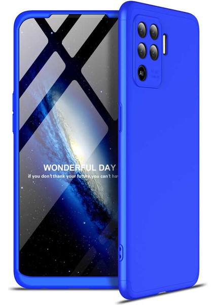 - Oppo Reno 5 Lite - Kılıf Parmak izi Yapmayan 3 Parça Ays Kapak - Mavi - T16950
