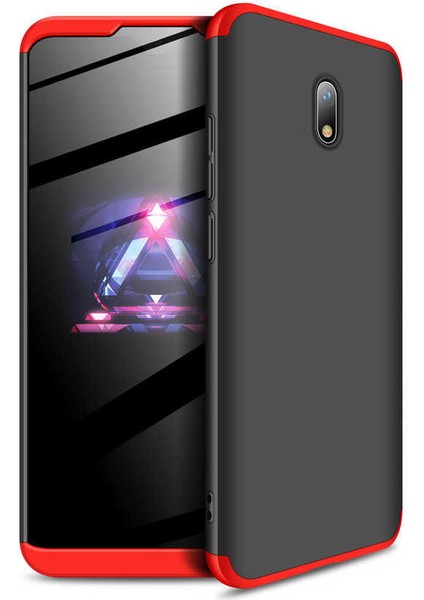 - Xiaomi Redmi 8A - Kılıf Parmak izi Yapmayan 3 Parça Ays Kapak - Siyah-Kırmızı - T11030