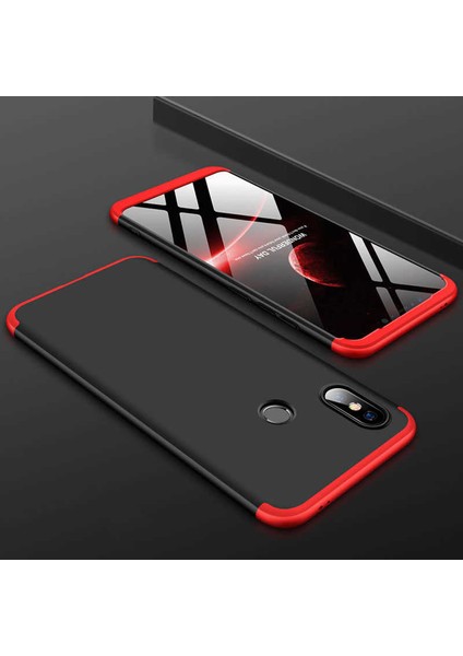 - Xiaomi Mi 8 SE - Kılıf Parmak izi Yapmayan 3 Parça Ays Kapak - Siyah-Kırmızı - T5647