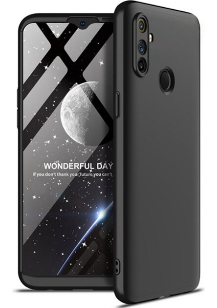 - Realme 5İ - Kılıf Parmak izi Yapmayan 3 Parça Ays Kapak - Siyah