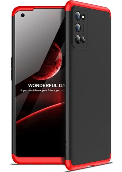 - Realme 7 Pro - Kılıf Parmak izi Yapmayan 3 Parça Ays Kapak - Siyah-Kırmızı - T15431