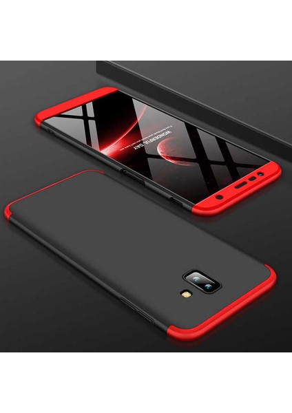 - Samsung Galaxy J6 Plus - Kılıf Parmak izi Yapmayan 3 Parça Ays Kapak - Siyah-Kırmızı - T6728