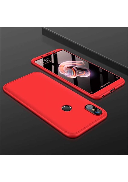 - Xiaomi Redmi Note 6 Pro - Kılıf Parmak izi Yapmayan 3 Parça Ays Kapak - Kırmızı - T6812