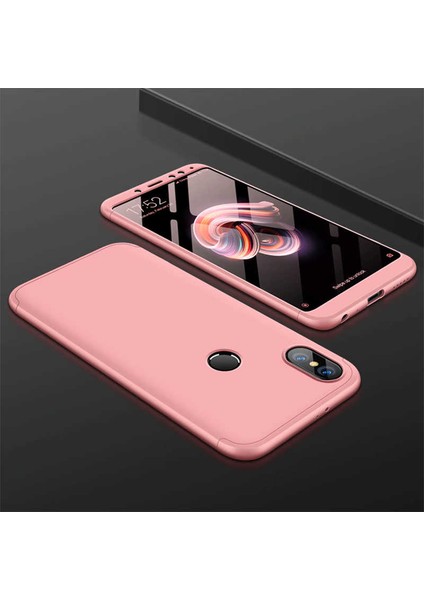 - Xiaomi Redmi Note 6 Pro - Kılıf Parmak izi Yapmayan 3 Parça Ays Kapak - Rose Gold - T6812